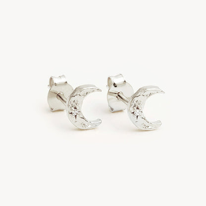 Waning Crescent Stud Earrings - Silver